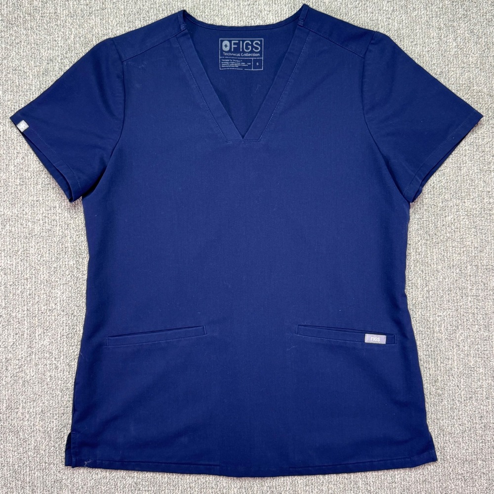 FIGS Casma Three-Pocket Scrub Top Navy Blue Women's Size Small V-Neck EUC